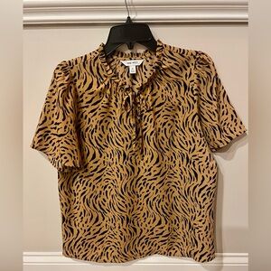 Nine West Tan and Black Patterned Blouse
